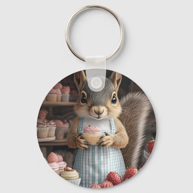 Baking Squirrel with Cupcake Key Ring (Front)