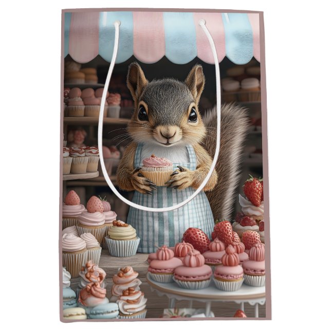 Baking Squirrel with Cupcake Medium Gift Bag (Front)