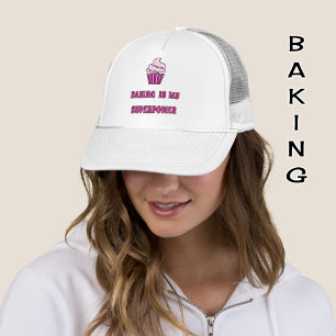Baking superpower pink cupcake trucker hat