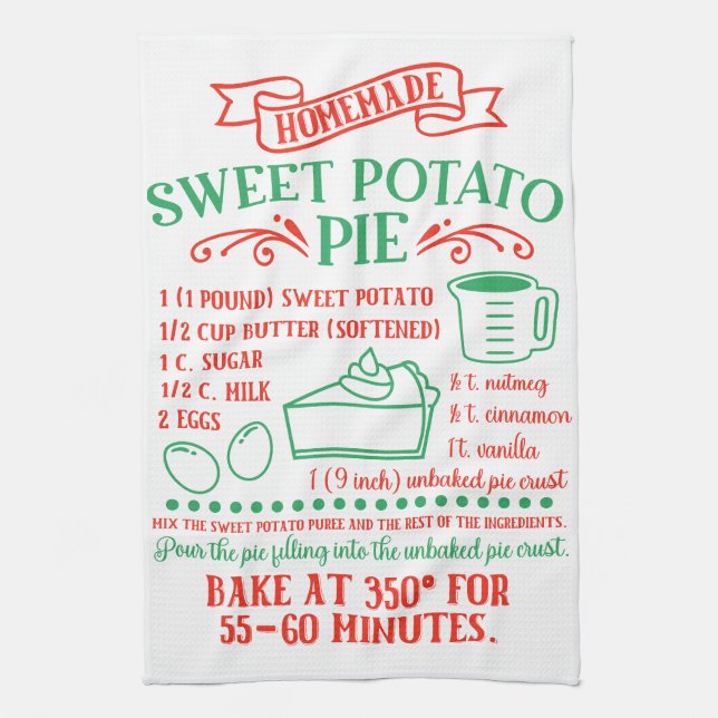 Baking, Sweet Potato Pie Recipe Kitchen Towel (Vertical)