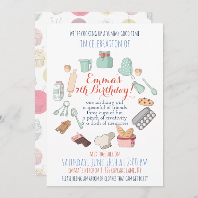Baking Themed Party Invitations (Front/Back)