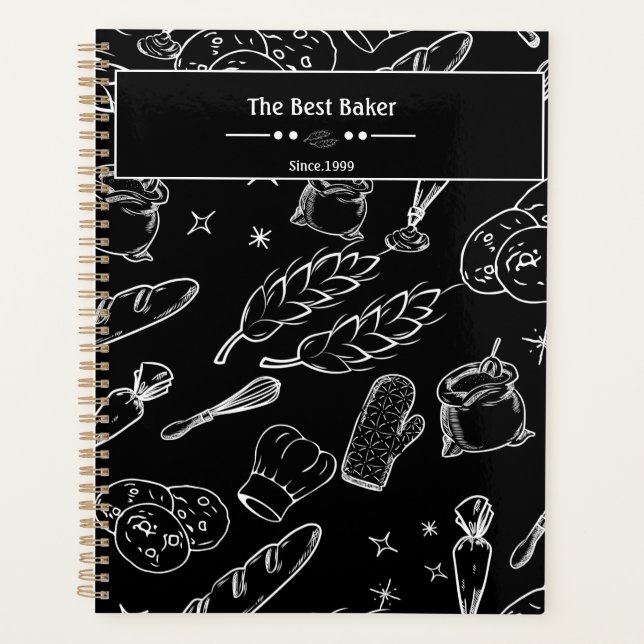 baking tools and food black white kitchen baker  planner (Front)