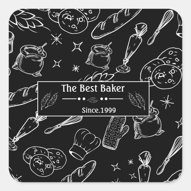 baking tools and food black white kitchen baker  square sticker (Front)