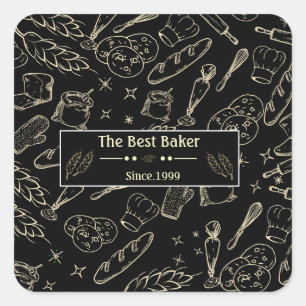 baking tools and food black white kitchen baker square sticker