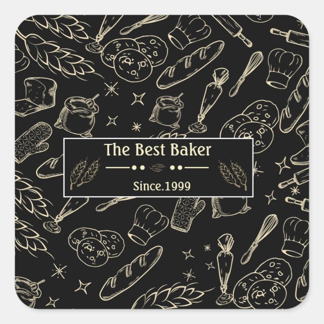 baking tools and food black white kitchen baker  square sticker (Front)