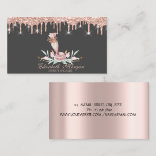 Baking Tools Flowers Rose Gold Drips Bakery Grey Business Card
