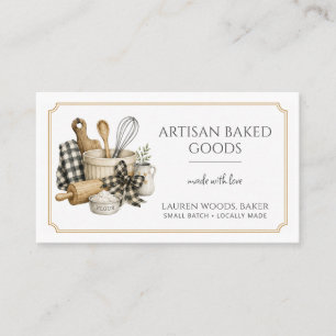 Baking Utensils Artisan Baker Bakery Gingham Business Card
