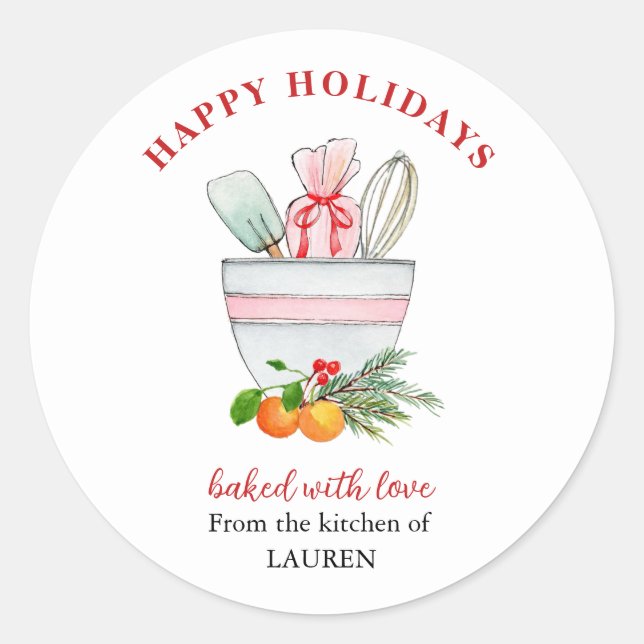 Baking Utensils Bakers Christmas Holiday Classic R Round Sticker (Front)