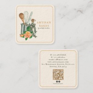 Baking Utensils Bakery Baker QR Code Square Business Card