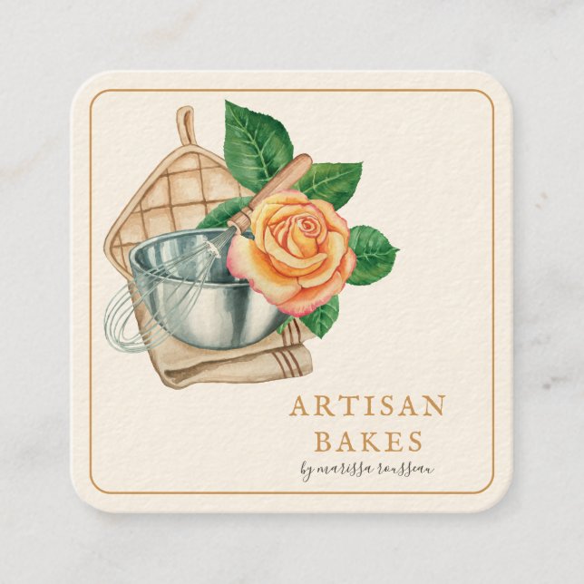 Baking Utensils Bakery Baker Square Business Card (Front)