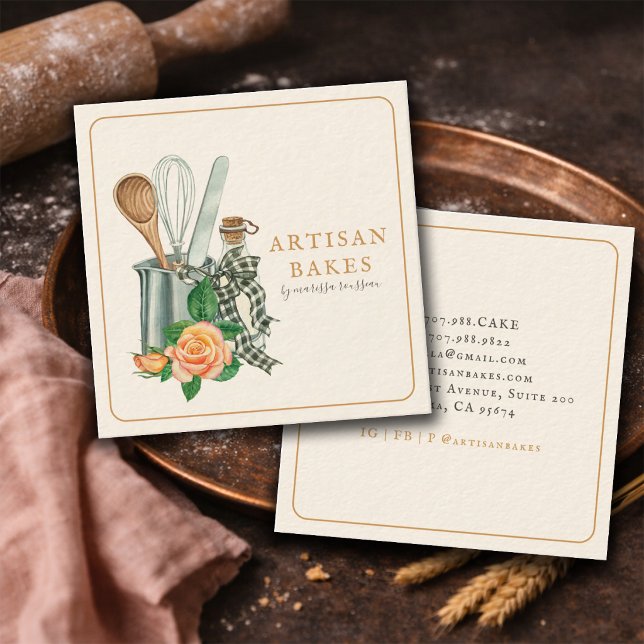 Baking Utensils Bakery Baker Square Business Card (Creator Uploaded)