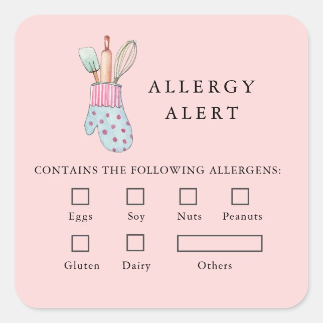 Baking utensils Bakery Food Safety Allergy Alert  Square Sticker (Front)
