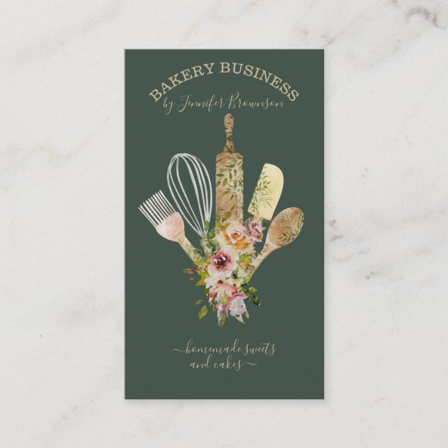 Baking utensils Catering Cook Chef vertical sage Business Card (Front)