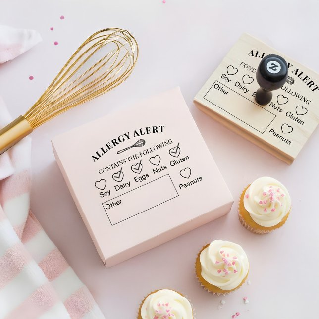 Baking Whisk Bakery Shop Allergy Alert Food Safety Rubber Stamp (Rolling Pin Bakery Shop Allergy Alert Food Safety Rubber Stamp)