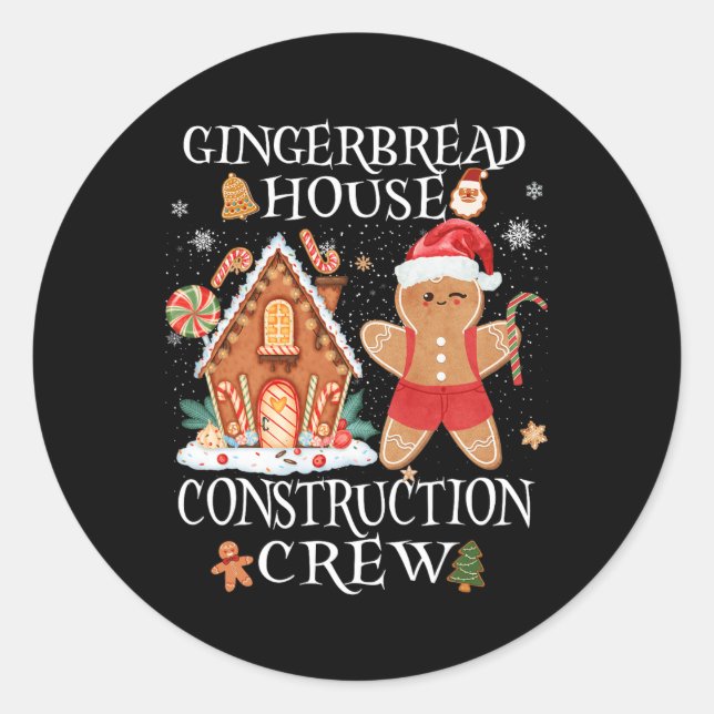 Baking Xmas Gingerbread House Construction Crew De Classic Round Sticker (Front)