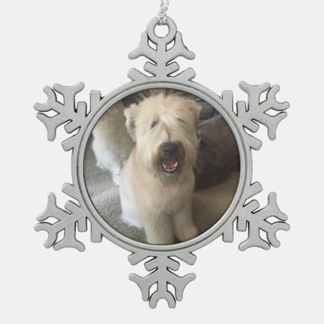 Bakster One Year Photo Template Snowflake Pewter Christmas Ornament (Front)