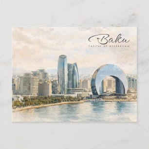 Baku Azerbaijan Capital Watercolor Travel Gift Holiday Postcard