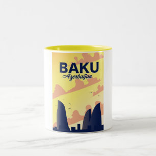 Baku Azerbaijan Flame Towers Vacation poster Two-Tone Coffee Mug
