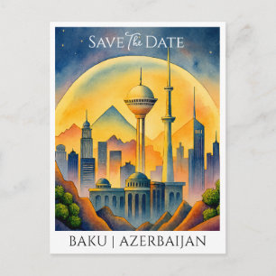 Baku Azerbaijan Watercolor Save the Date Postcard