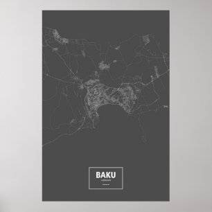 Baku, Azerbaijan (white on black) Poster