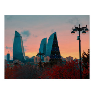 Baku skyline and flame towers poster
