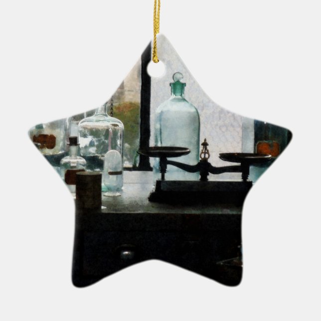 Balance and Bottles in Chem Lab Ceramic Ornament (Front)
