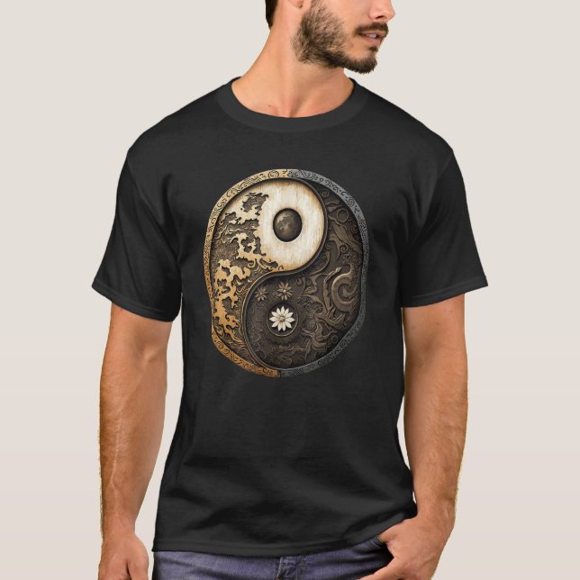 Balance and Harmony Yin Yang Symbol Flowers Nature T-Shirt (Front)