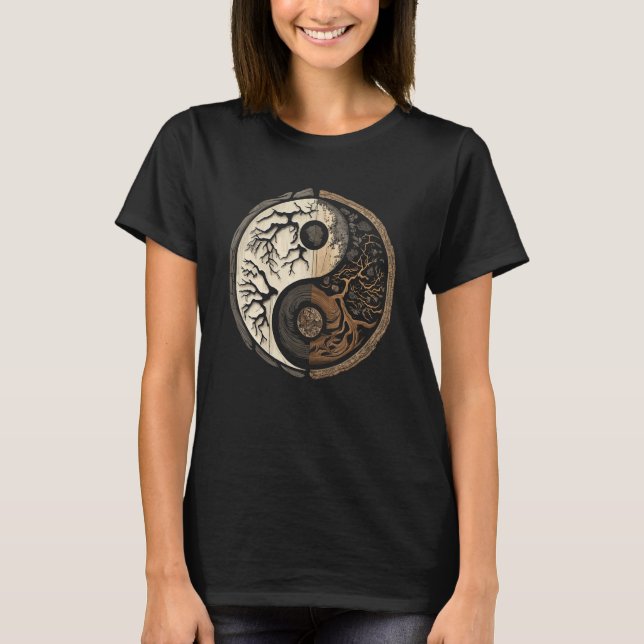 Balance and Harmony Yin Yang Symbol Nature Forest T-Shirt (Front)