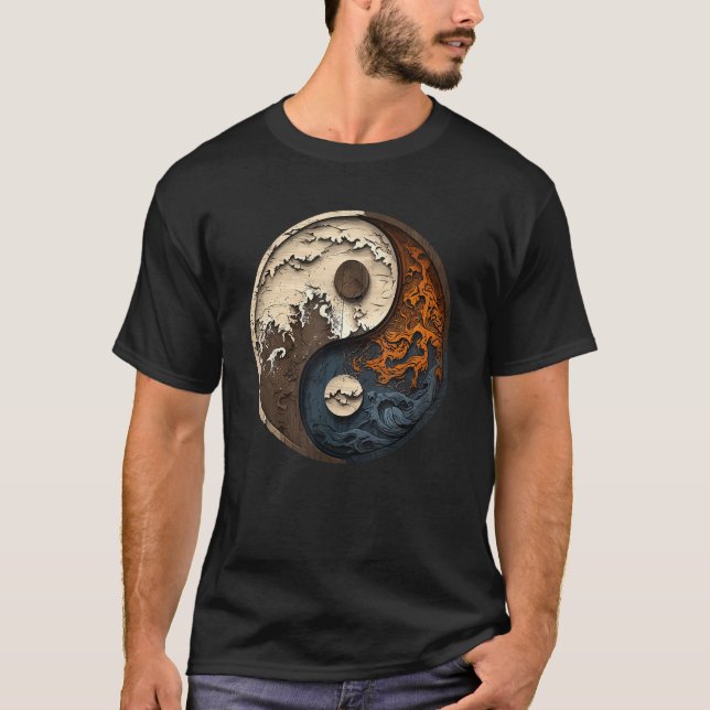 Balance and Harmony Yin Yang Symbol Ocean Forest T-Shirt (Front)