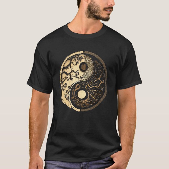 Balance and Harmony Yin Yang Symbol with Trees T-Shirt (Front)