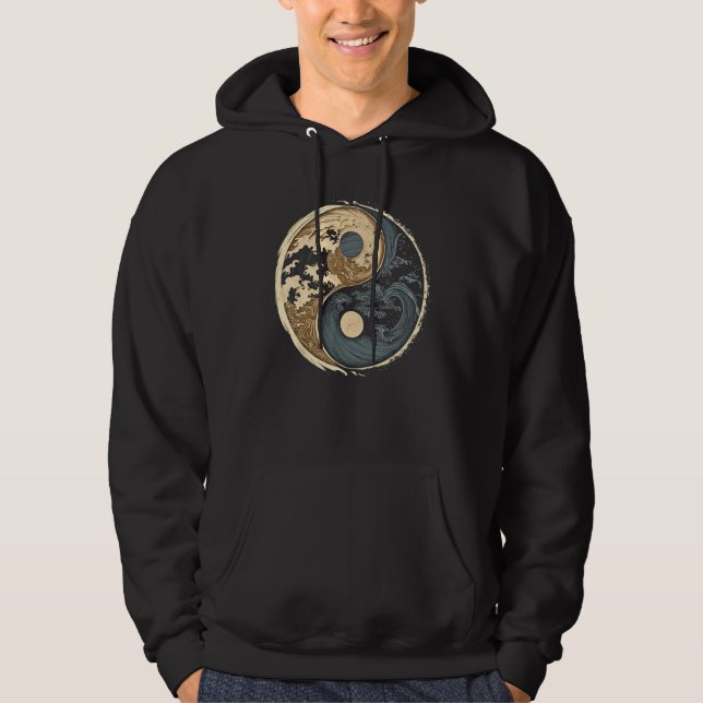 Balance and Harmony Yin Yang Symbol with Waves Hoodie (Front)