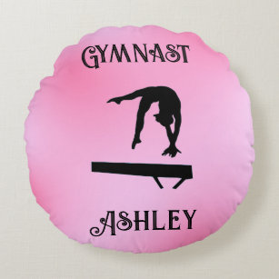 Balance Beam Pink Blush Gymnast  Round Cushion