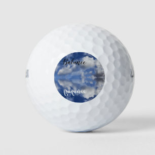 Balance happy white fluffy cloud, reflections golf balls