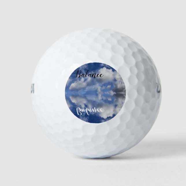 Balance happy white fluffy cloud, reflections golf balls (Front)