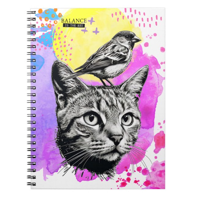 Balance is the Key - Cat + Bird | Notebook Journal (Front)