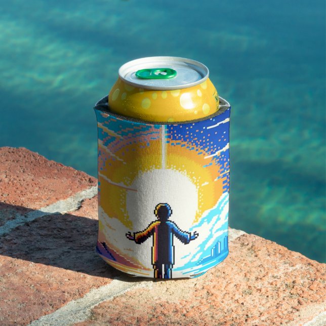 Balance of Worlds - Futuristic Pixel Art Tech Can Cooler (In Situ Pool)