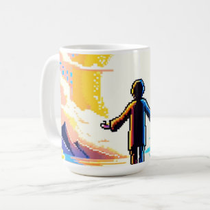 Balance of Worlds - Futuristic Pixel Art Tech Coffee Mug