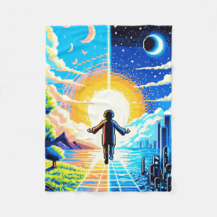 Balance of Worlds - Futuristic Pixel Art Tech Fleece Blanket