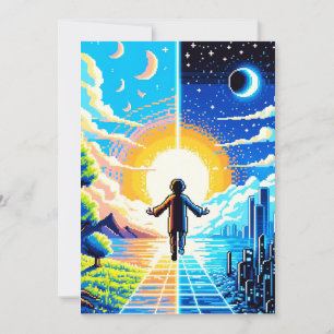 Balance of Worlds - Futuristic Pixel Art Tech Holiday Card