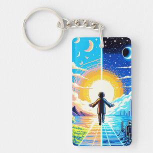 Balance of Worlds - Futuristic Pixel Art Tech Key Ring