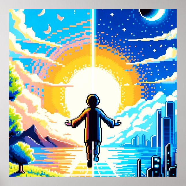 Balance of Worlds - Futuristic Pixel Art Tech Poster (Front)