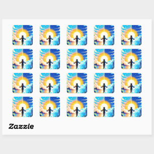 Balance of Worlds - Futuristic Pixel Art Tech Square Sticker