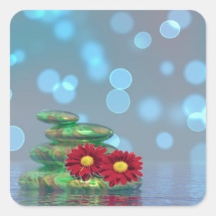 Balance pebbles with flowers square sticker