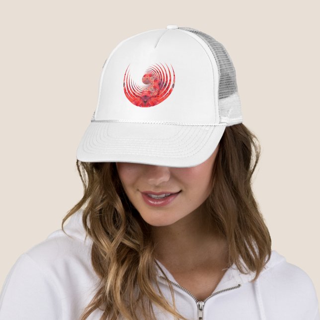 Balance | Red Fractal Spiral | Abstract Design Hat (In Situ)