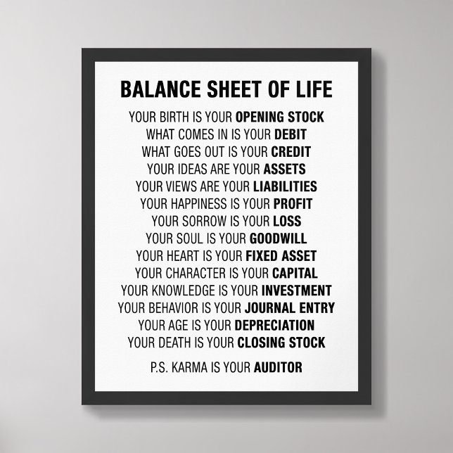 Balance Sheet of Life Funny Accounting Poster  (Creator Uploaded)
