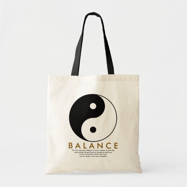 balance yoga yin yang with quote tote bag (Front)
