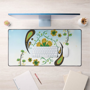 Balanced Bloom – Soft Green & Yellow Florals Desk Mat