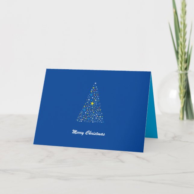 Balanced Blue Christmas Tree Stars Composition Holiday Card (Front)