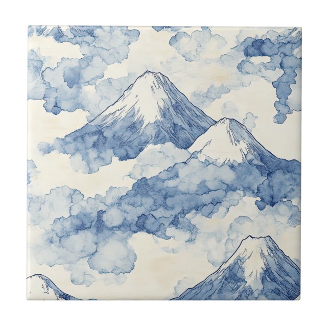 Balanced Blue White Mountains Snow Ceramic Tile (Front)