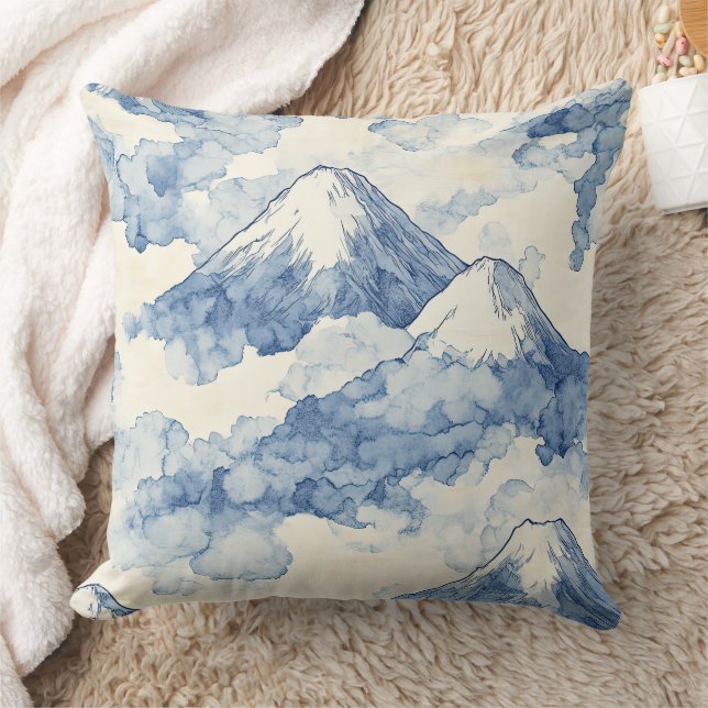 Balanced Blue White Mountains Snow Cushion (Blanket)